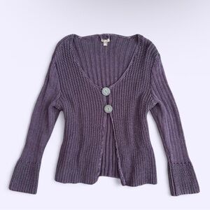 J Jill Purple Cotton Knit Cardigan 2 Button Closure Minimalist Stylish